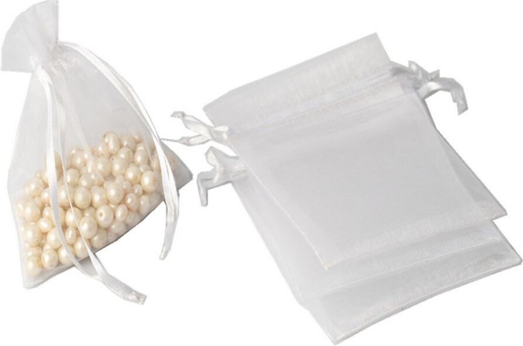 50 Stück Organzabeutel, Organza-Geschenktüten, Schmuckbeutel, Gastgeschenktüten für Hochzeiten, Geschenkbeutel mit Kordelzug (weiß)