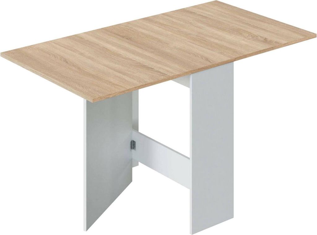 Ausziehbarer Tisch Toledo, Klappbarer Esstisch mit klappbarer Platte, Klappbarer Hilfstisch, 31x77h78 cm, Weiß und Eiche