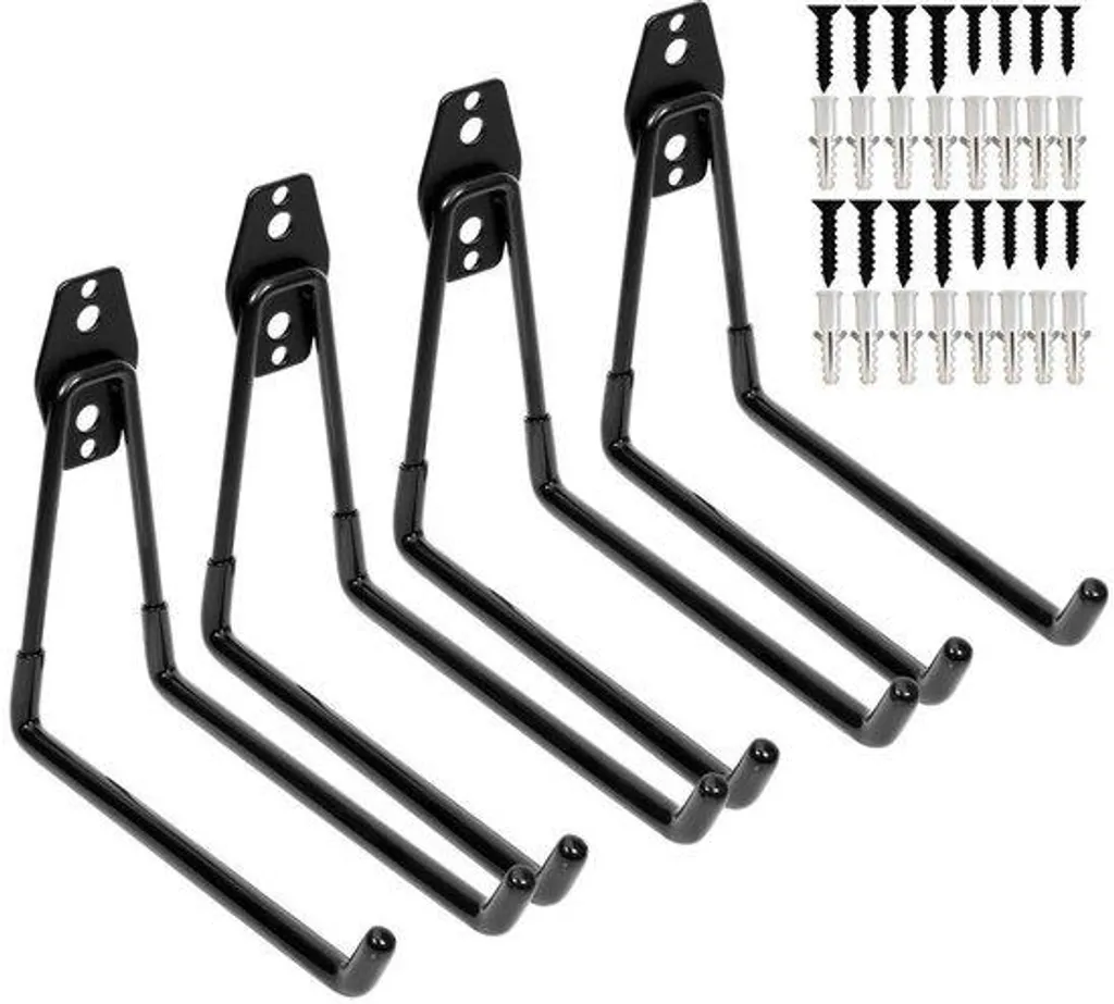 Crochets de garage 19 cm noir double - Rangement mural ultra résistant x4