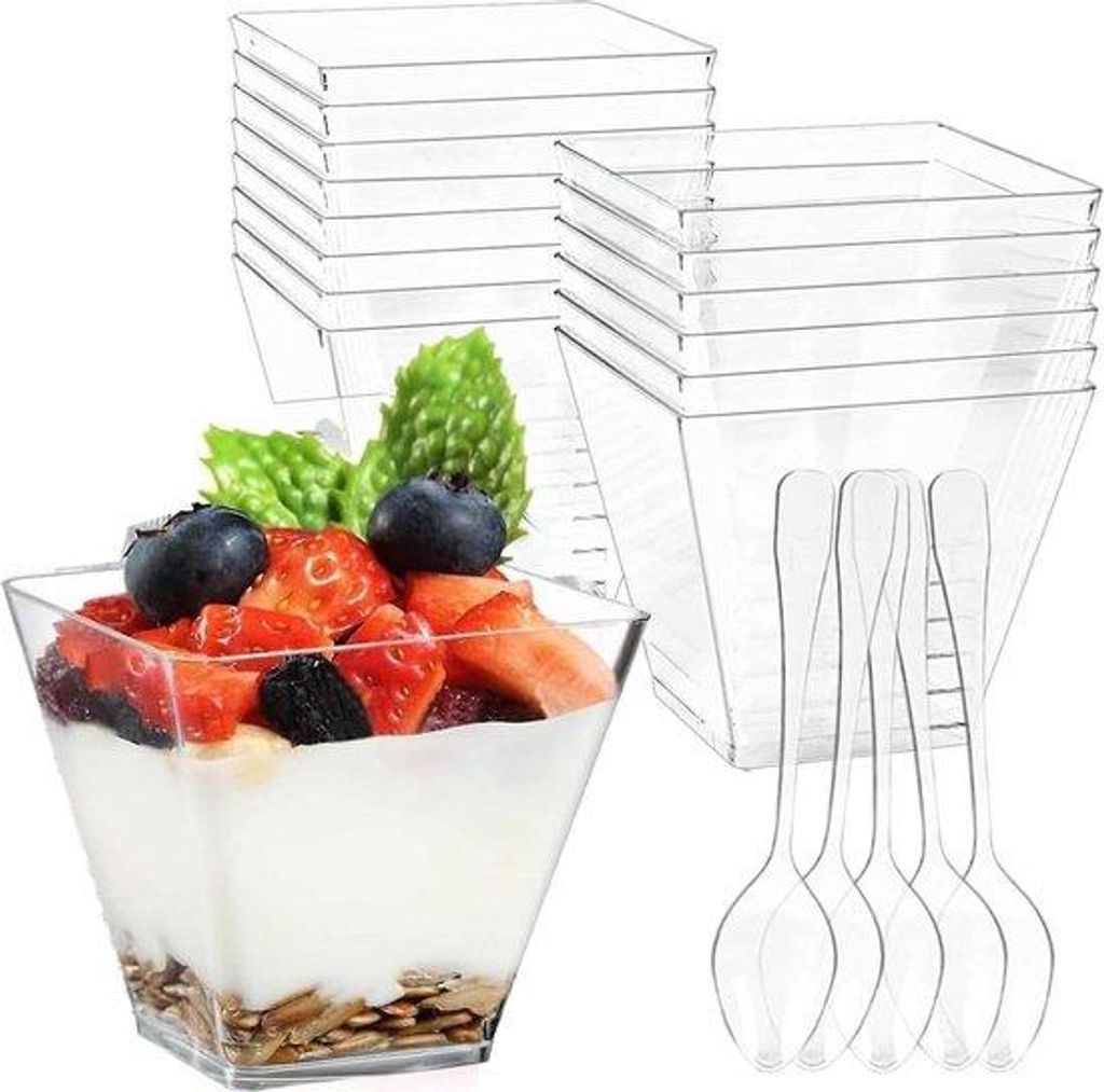 Plastik Dessertgläser 160ml mit Löffeln für Mousse und Pudding