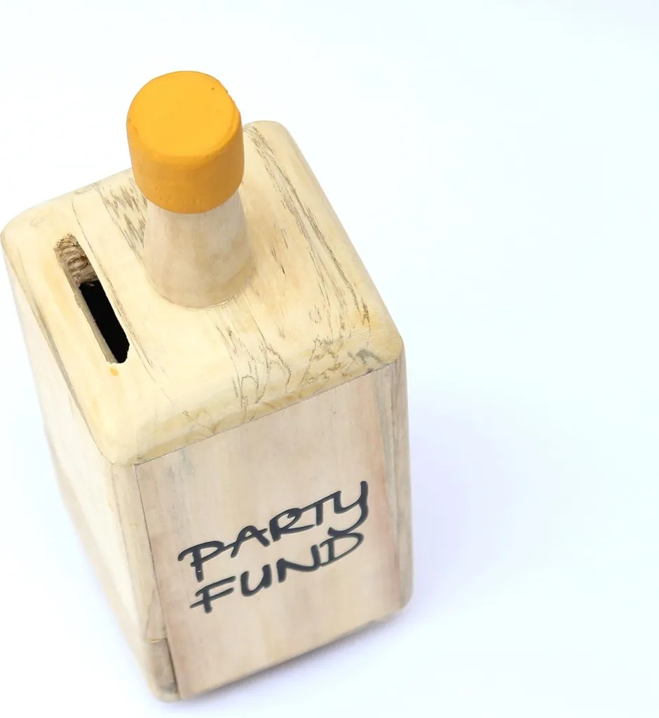 Tirelire Party en bois avec vitre transparente - Design Bouteille Jaune