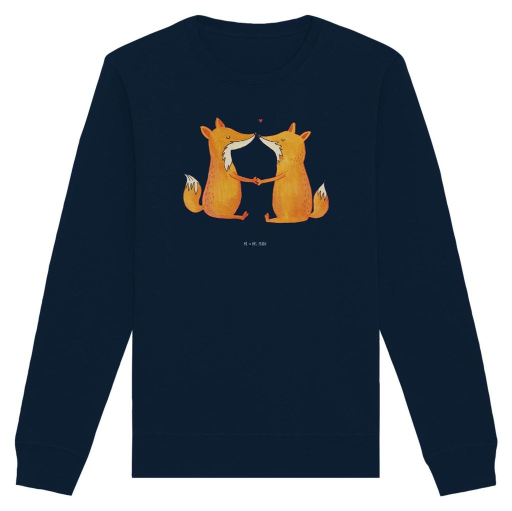Mr. & Mrs. Panda Bio Baumwoll Pullover Füchse Liebe Größe S - French Navy - Geschenk, Bio-Pullover, Sweater, Paar, Pulli, Ehe, Sweatshirt, Fuchs...