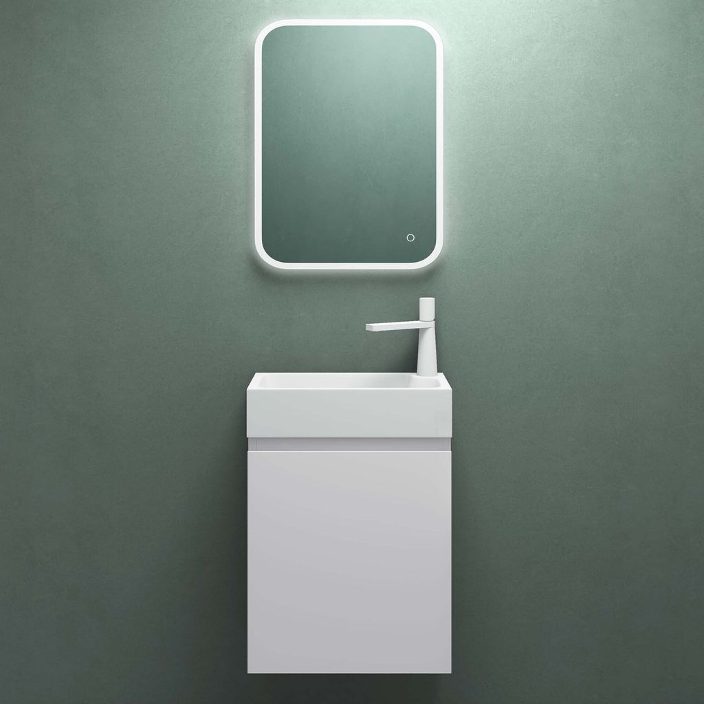 Mai & Mai Badmöbelset Badezimmermöbel bestehend aus Waschbecken LED-Spiegel und Waschbeckenunterschrank in Weiß matt, BTH: 46x26x63cm Pisa02