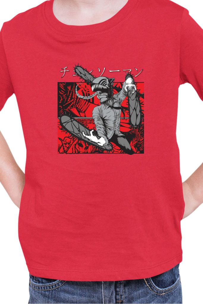 Kinder T-Shirt Manga Japan Anime Comics Animation Chainsaw Anime manga Man 09, 7-8 Jahr - 128 / Rot