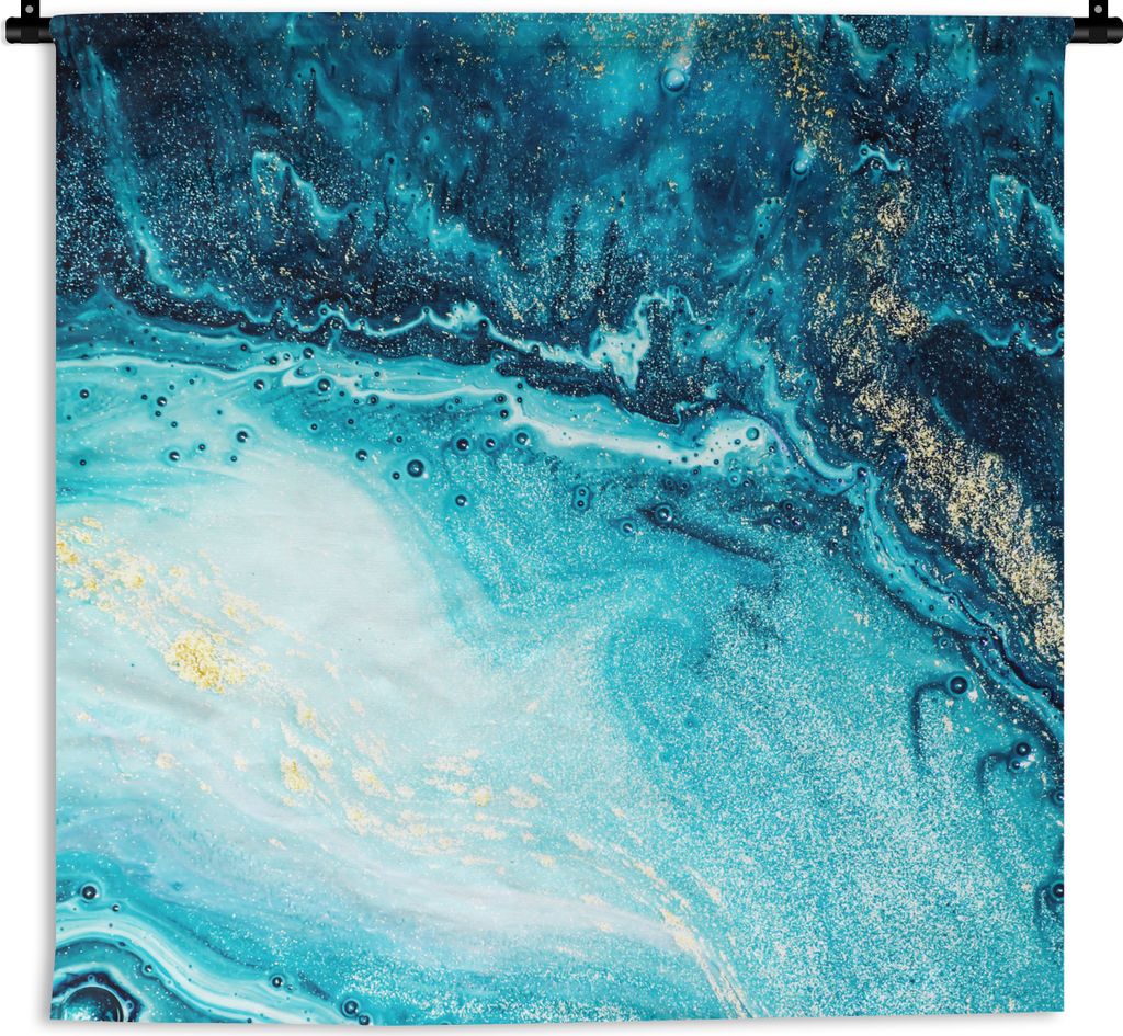 MuchoWow Wandteppich Wandbehang Marmoroptik - Blau - Gold - Luxe - Glitzer - Marmor 120x120 cm Tapisserie Dekoration Wandtuch - Modern - Baumwoll...