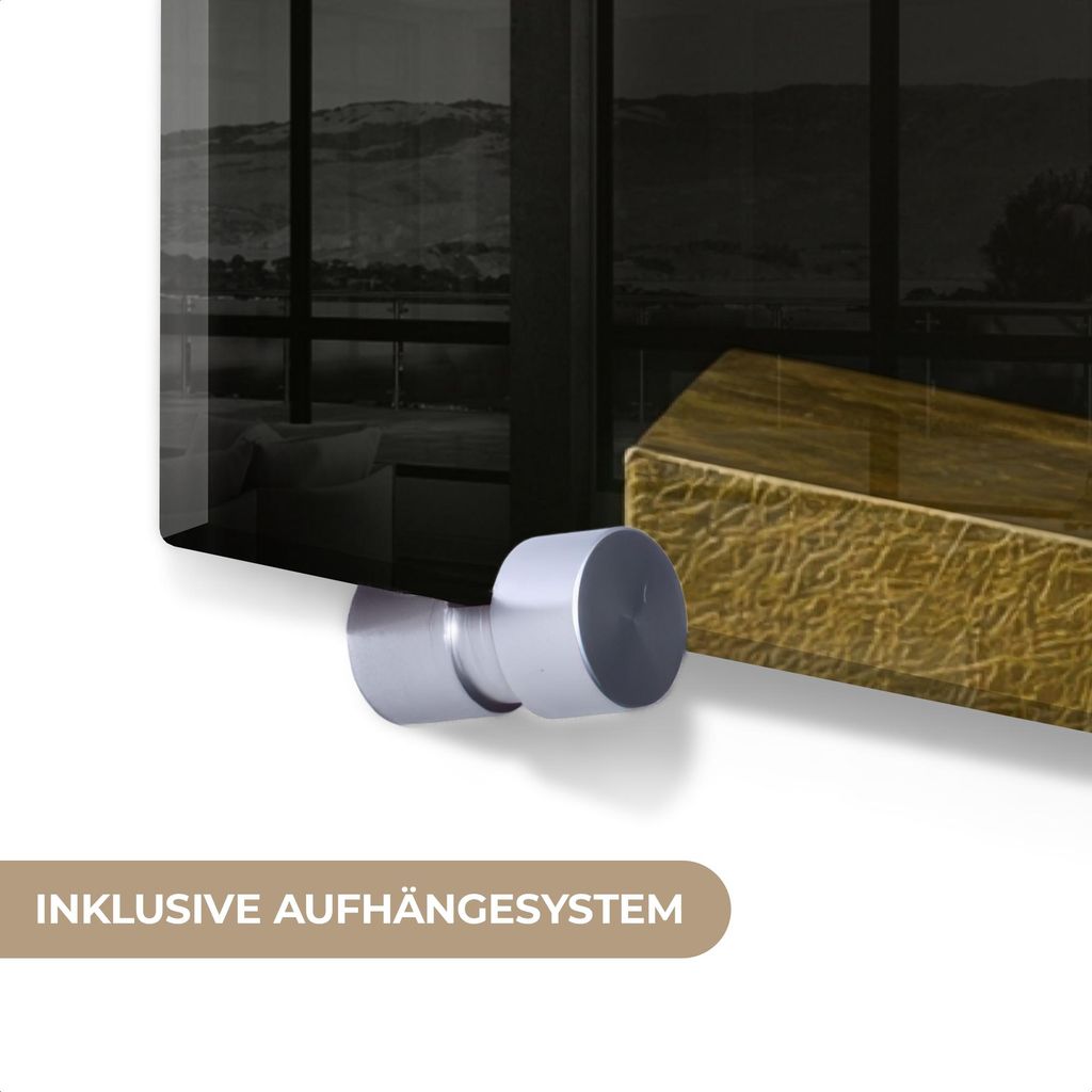 MuchoWow Glasbilder - Bilder auf Wandbild - Foto auf Glas Rot - Blumen - Vase 30x40 cm Wanddekoration aus Glas - Acrylglasbild - Acrylbilder - Wohn...