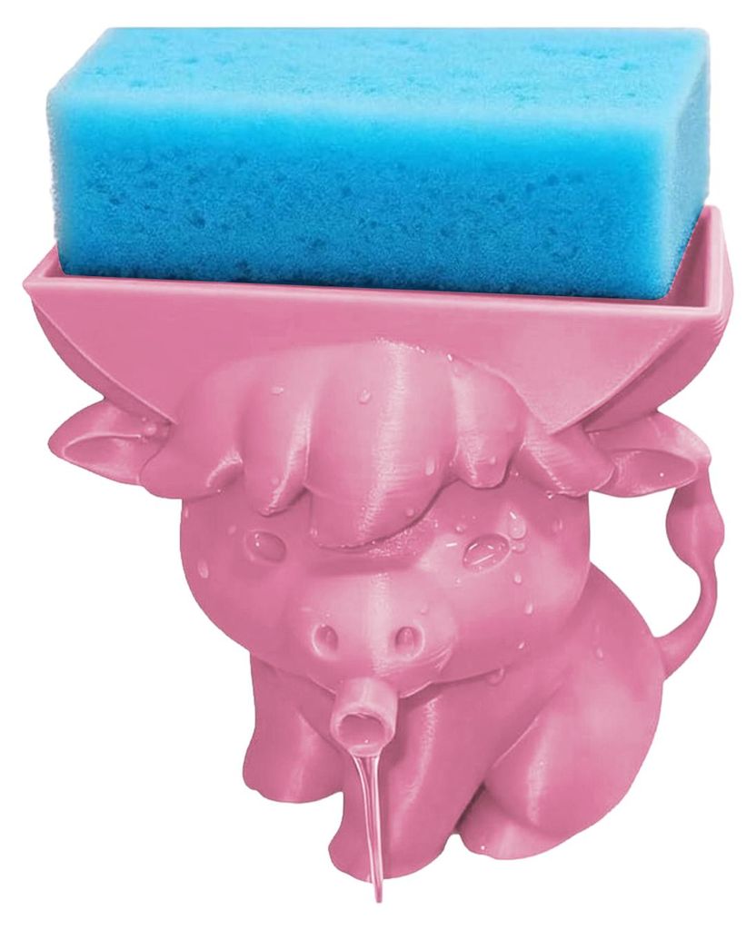 Schwammhalter aus Hochlandrindern mit Abfluss für Badezimmer, Küche und Waschbecken, 3D-gedruckter Schwammständer in Rinderform, multifunktional...