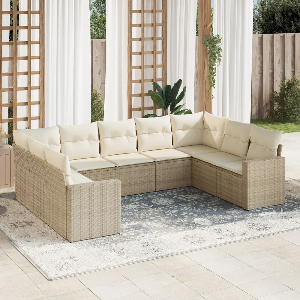 CLORIS 9-tlg. Garten-Sofagarnitur - mit Kissen - Beige Poly Rattan - Gartenmöbelgarnituren LL0000255336