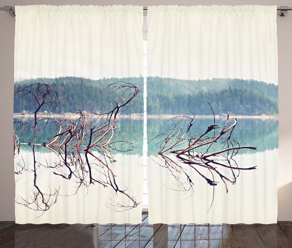 ABAKUHAUS Natur Rustikaler Vorhang, Fallen Tree in Strand, Wohnzimmer Universalband Gardinen mit Schlaufen und Haken, 280 x 175 cm, Creme Grün