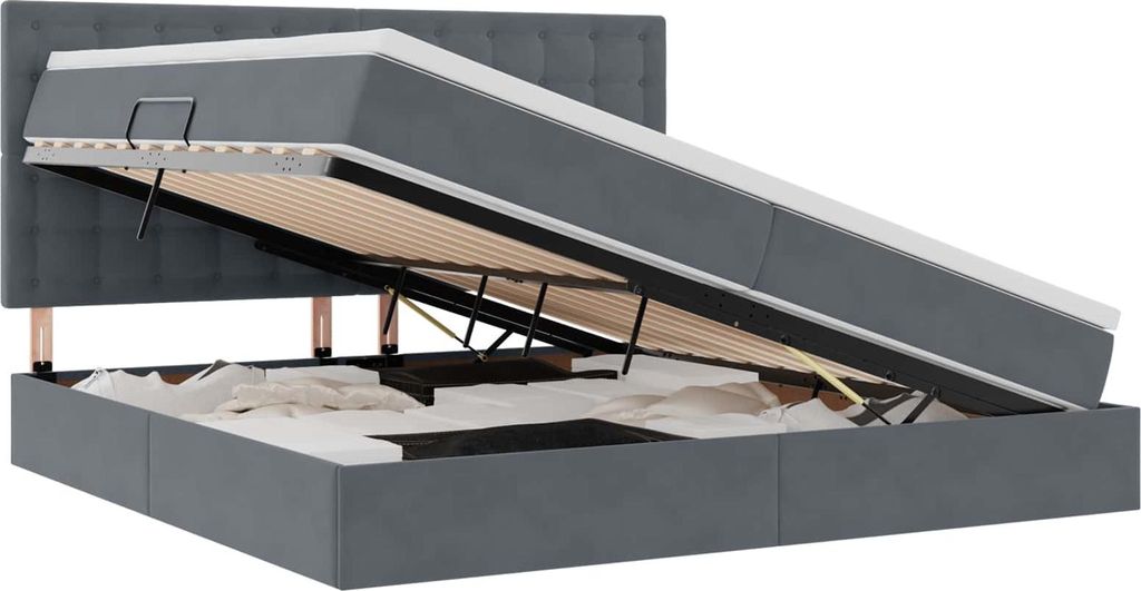 vidaXL Bett mit Stauraum und LED mit LED Dunkelgrau 200 x 200 cm Samt