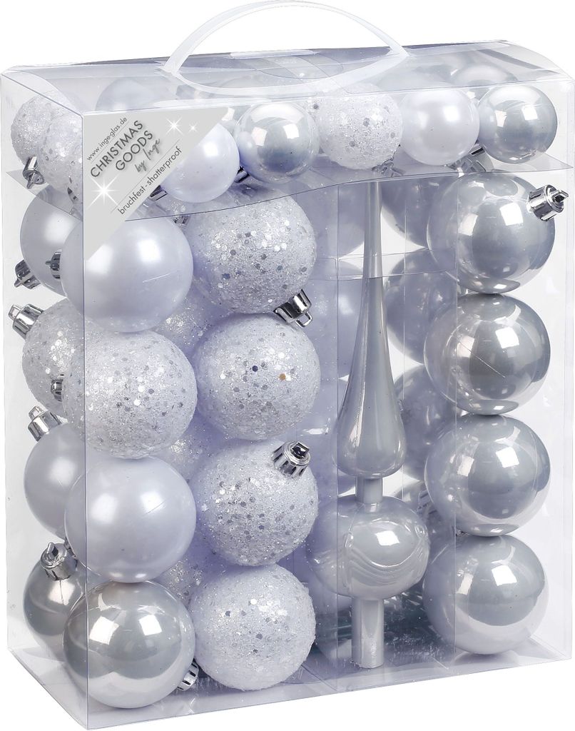 Weihnachtskugeln mit Christbaumspitze Kunststoff, 47er Set, Produktbild 
