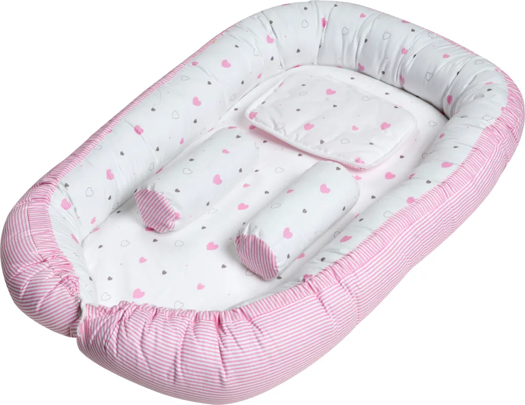 Cocon de sommeil nouveau-né Schardt 90 x 50 cm rose motifs cœurs