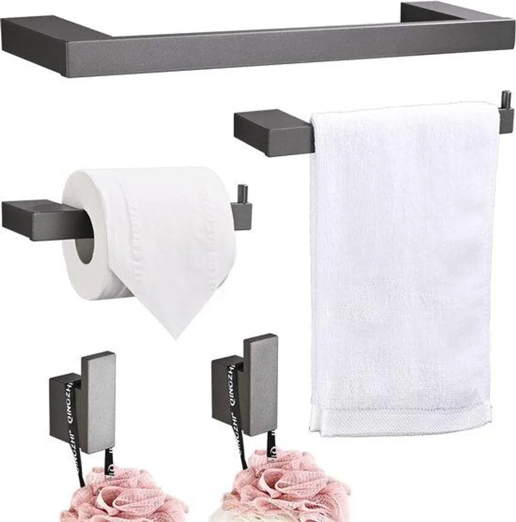 Crochet de salle de bain anti-rouille en aluminium gris - Lot de 5 uni