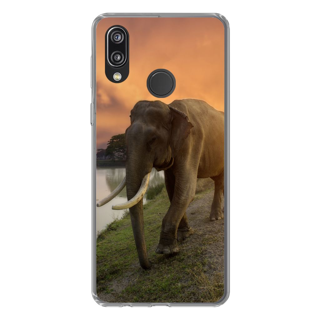 MuchoWow Handyhülle Schutzhülle Hülle für Huawei P20 Lite (2020) Elefant - Wasser - Tiere - Sonnenuntergang - Natur Silikon Softcase Handy H...