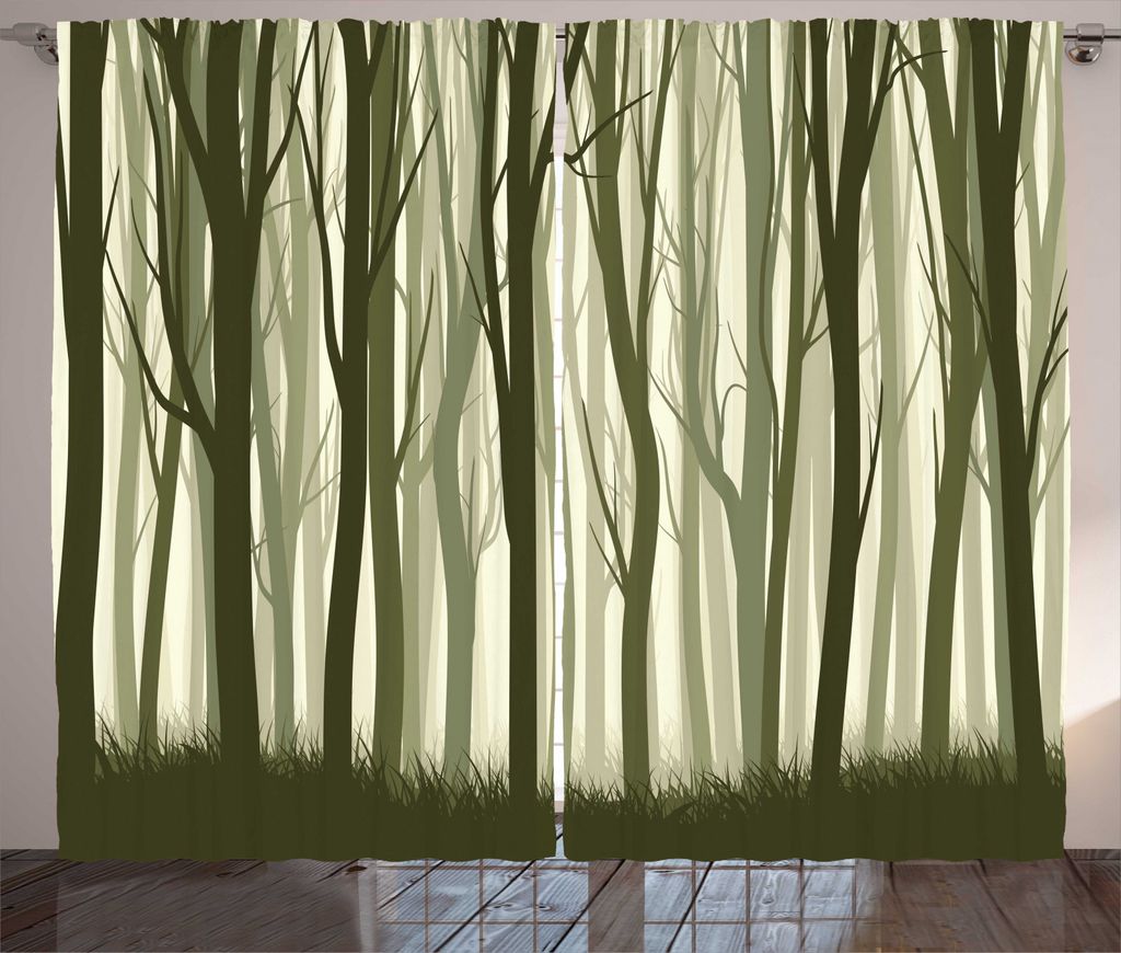 ABAKUHAUS Wald Rustikaler Gardine, Mutter Natur Wald, Schlafzimmer Kräuselband Vorhang mit Schlaufen und Haken, 280 x 245 cm, Armeegrün Salbeigrün