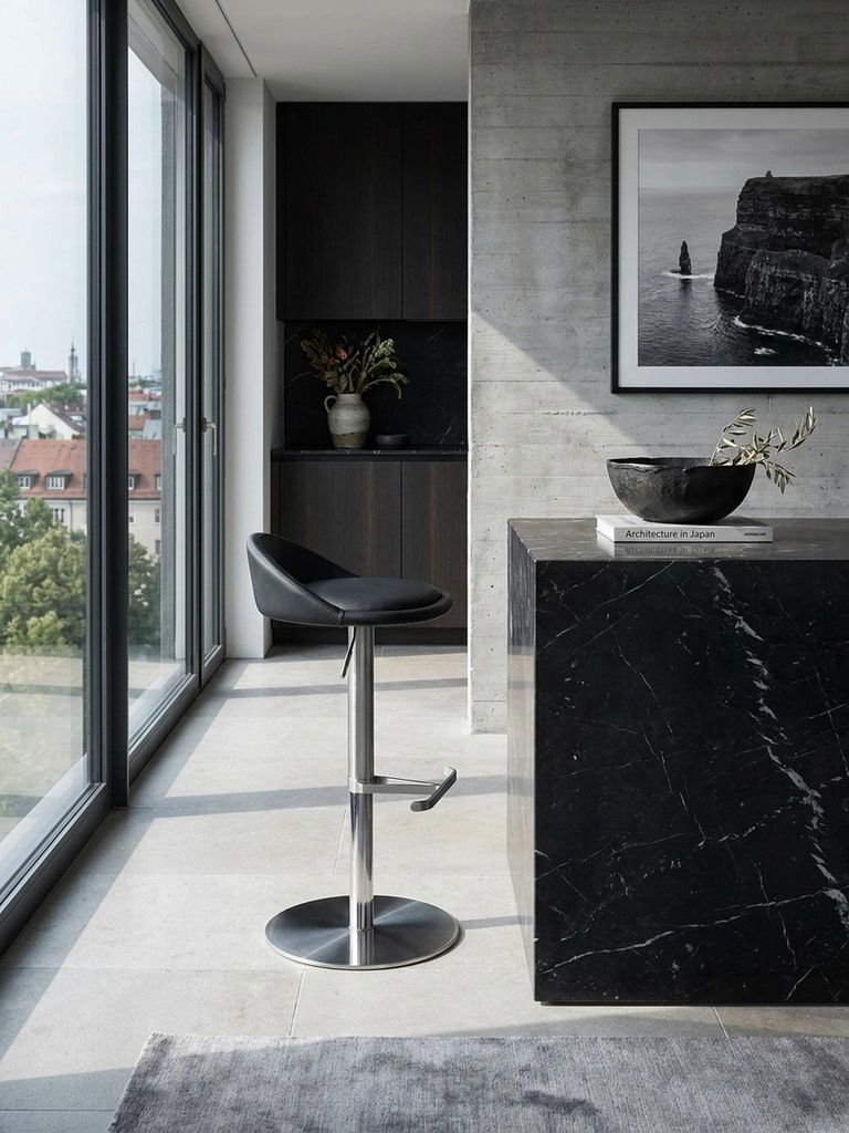 Barhocker WL1.281 Schwarz Edelstahl höhenverstellbare Sitzhöhe 54-79 cm, Design Barstuhl mit Rückenlehne, Bistrohocker Barsitz Gepolstert, Theke...