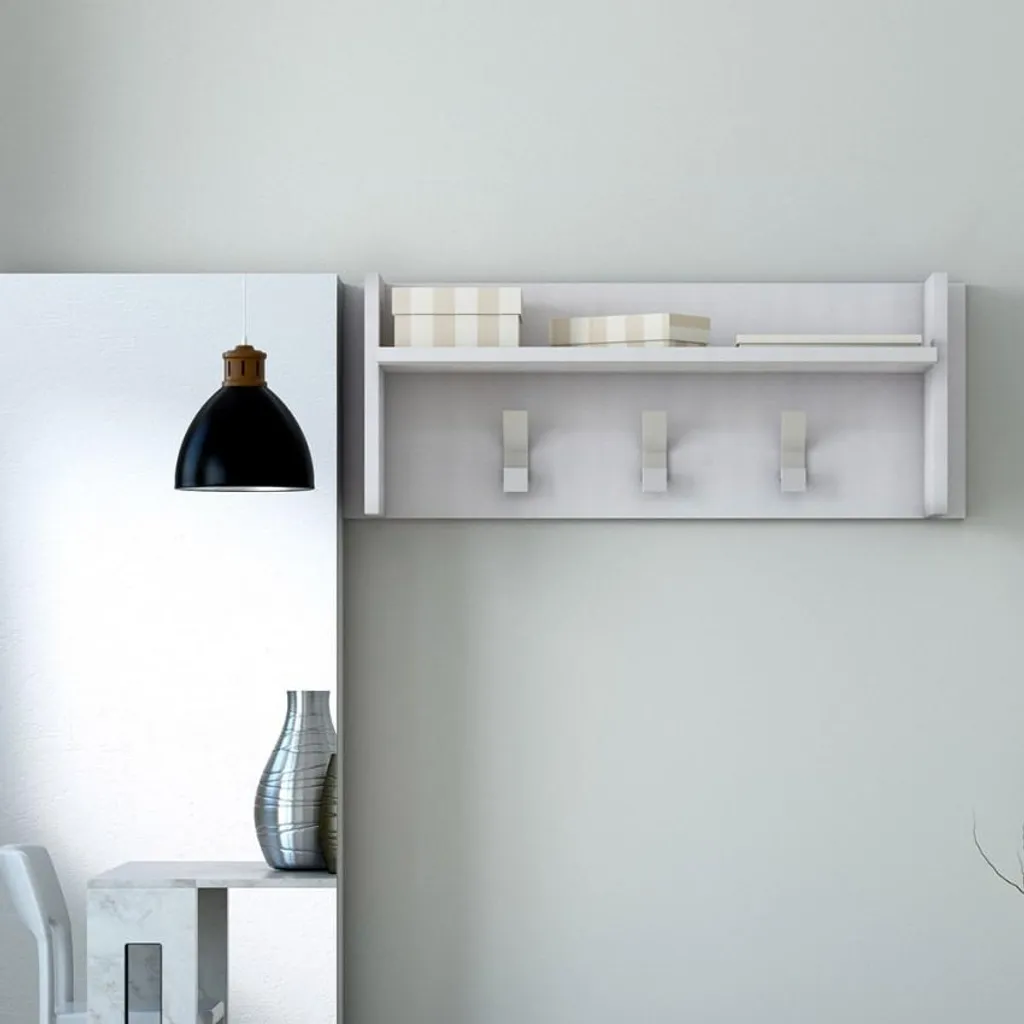 Appendiabiti Shabby-Modern Bianco Parete - Mensola con 3 Ganci Chic