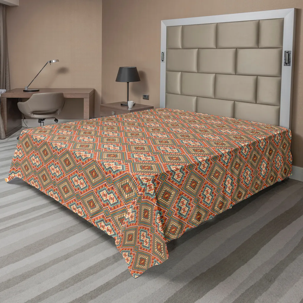 Linge de lit style ethnique multicolore, drap plat rétro 244x205 cm doux