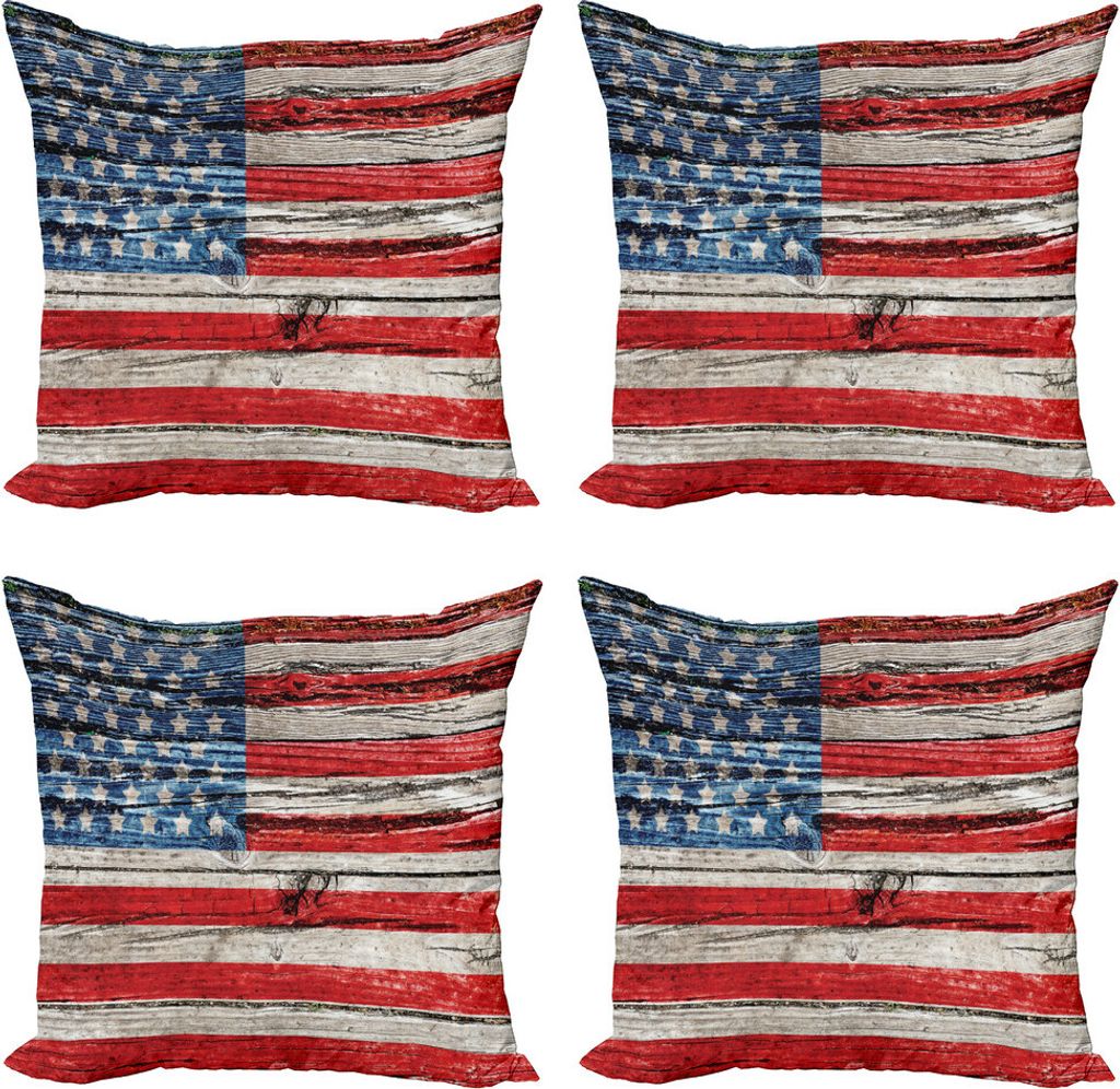 ABAKUHAUS USA Kissenbezug Set (4 Stück), Fourth of July Theme, Moderner Doppelseitiger Digitaldruck, 40 cm x 40 cm, Blau, Rot, Beige