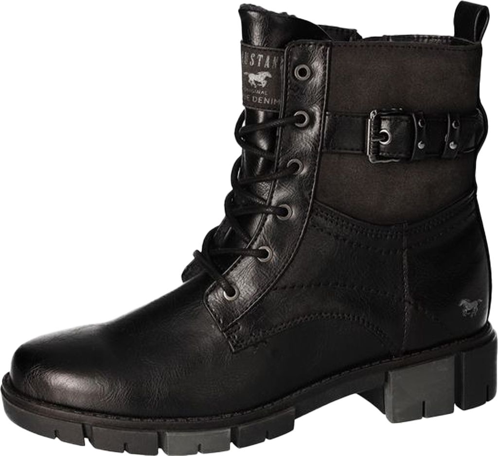 Mustang Damen Stiefelette warm gefütterter Schnürboot mit Schnalle 1443-601, Größe:40 EU, Farbe:Schwarz