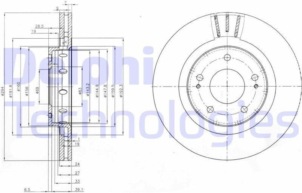 2x DELPHI Bremsscheibe BG4038C passend für PEUGEOT 4007 (VU_ VV_) 45 6mm 294mm