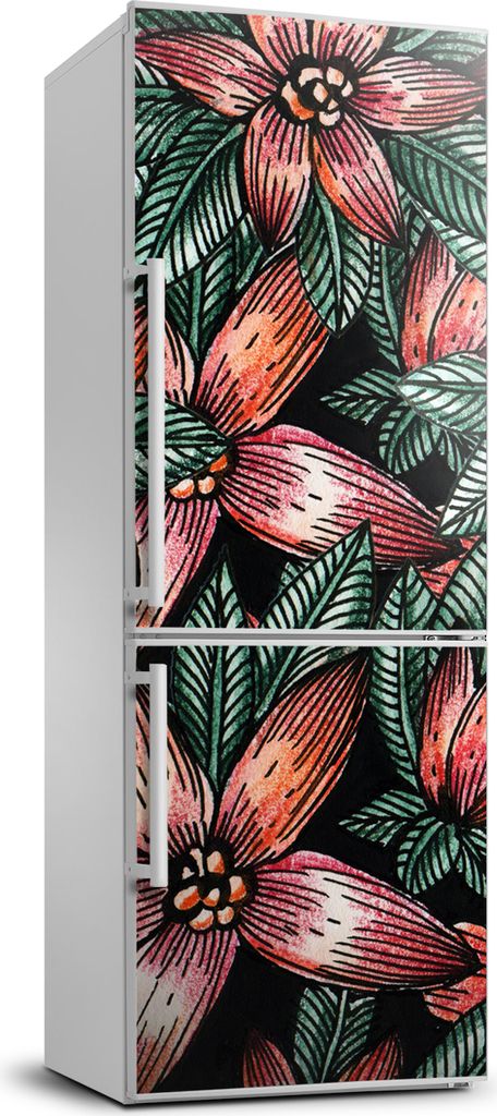 Tulup Kühlschrankdekoration - 70x190 cm - Aufkleber auf dem Kühlschrank - tropische Blumen