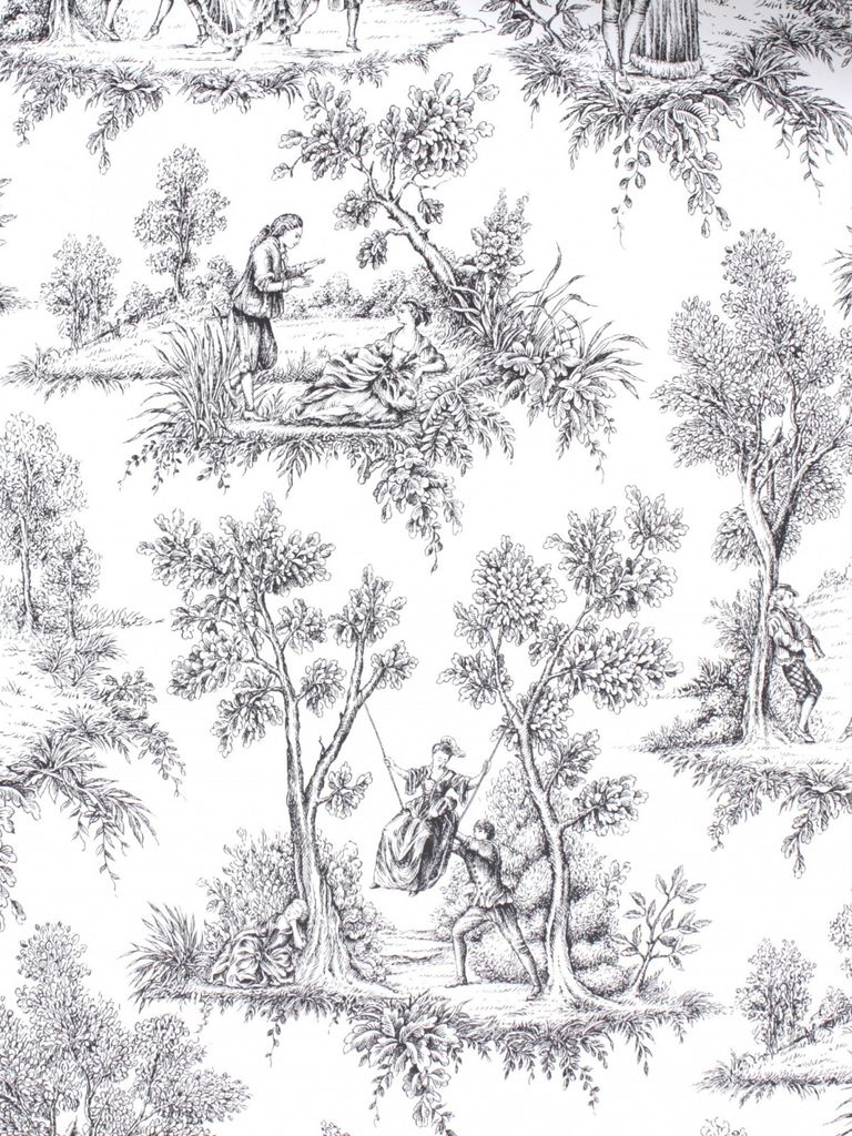 ESTAhome Tapete Toile de Jouy Schwarz 53 cm x 10.05 m