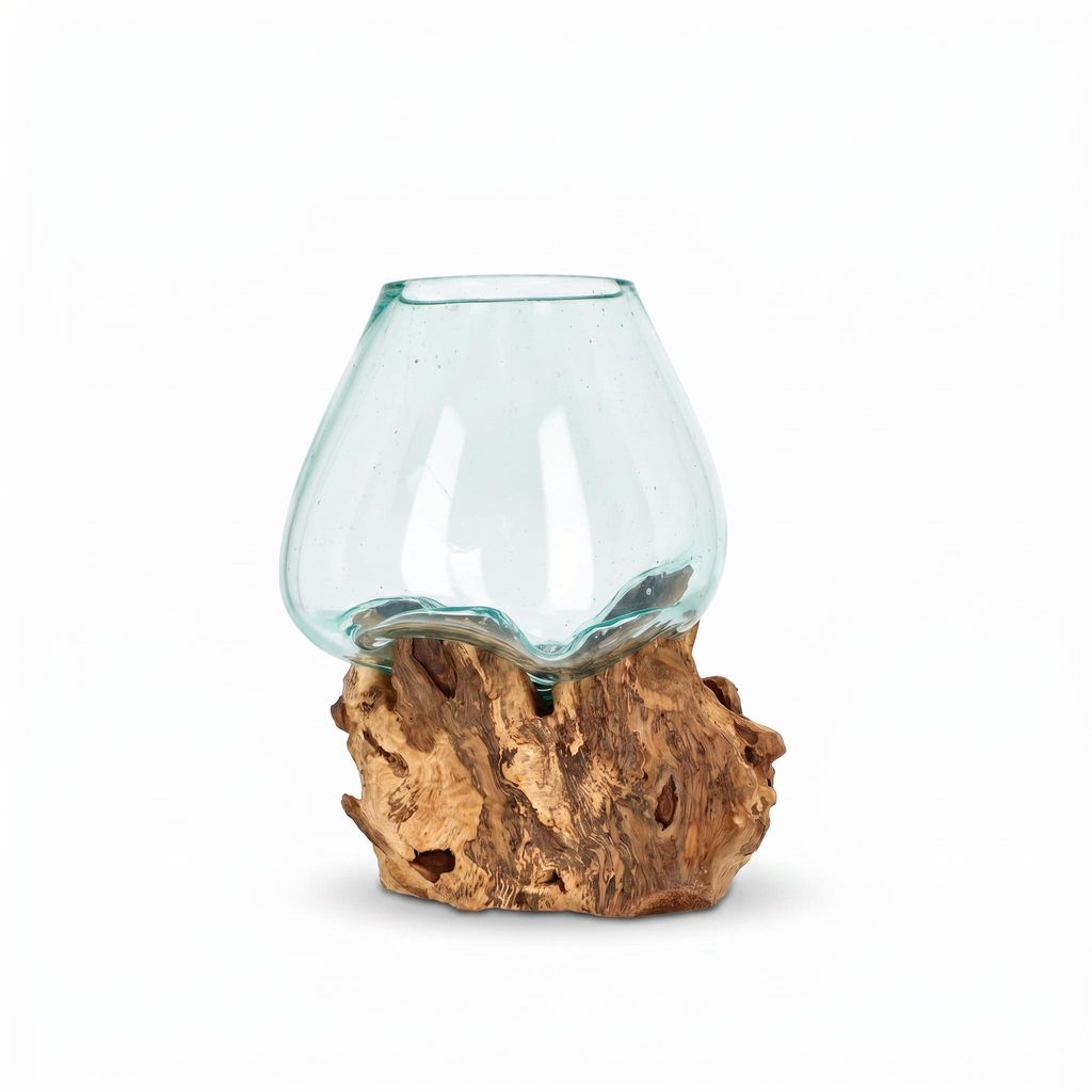 AlPa Living Großes Windlicht Glas auf Wurzelholz – Vase & Produktbild 