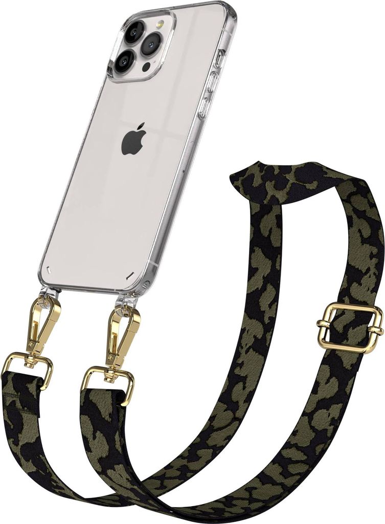 EAZY CASE Handykette - Verstellbarer Trageriemen kompatibel mit Apple iPhone 13 Pro Max, Handykordel mit transparenter Silikon-Hülle, Karabiner Go...