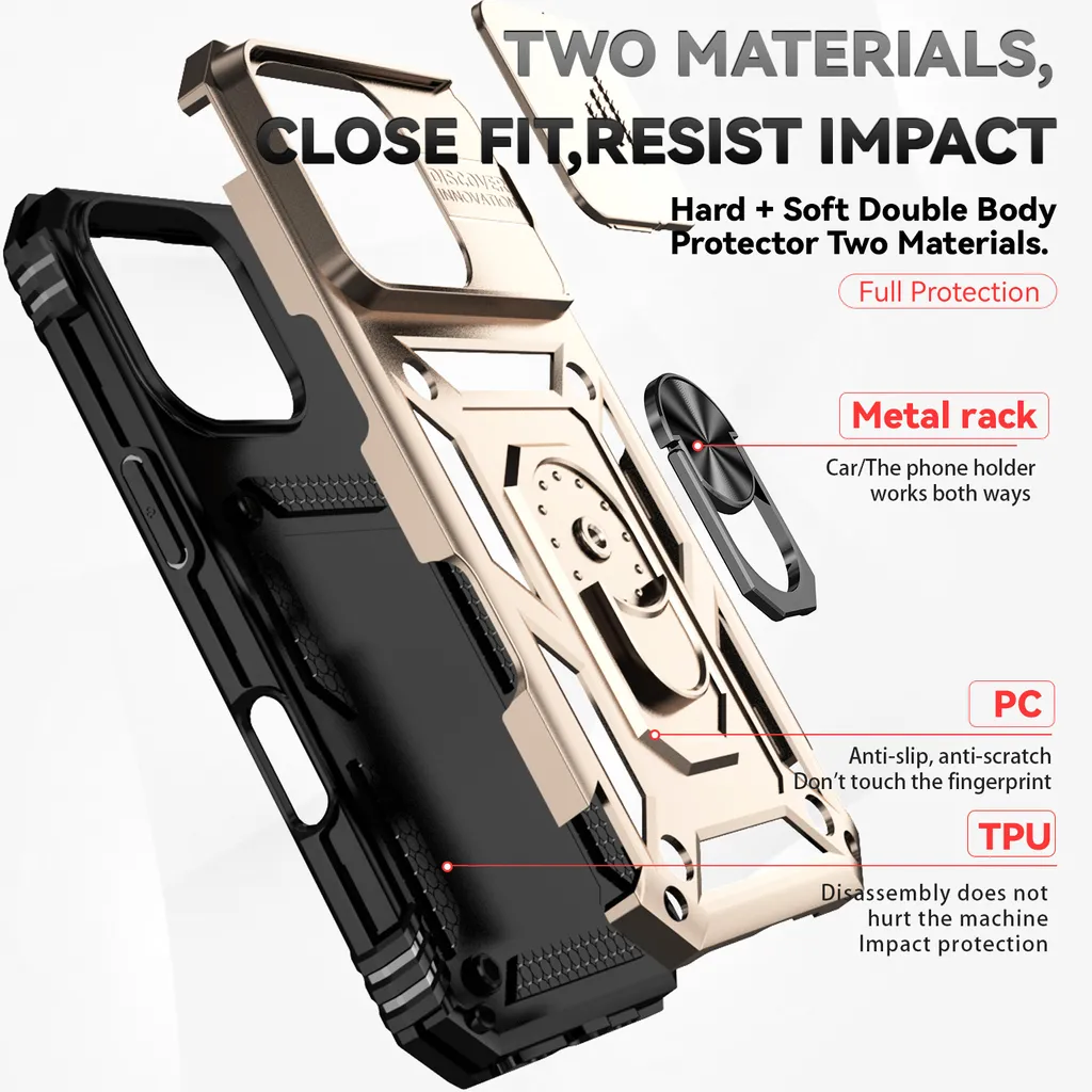Migliore Cover iPhone 16 Pro Oro con Supporto Anello e Slide Camera - 4
