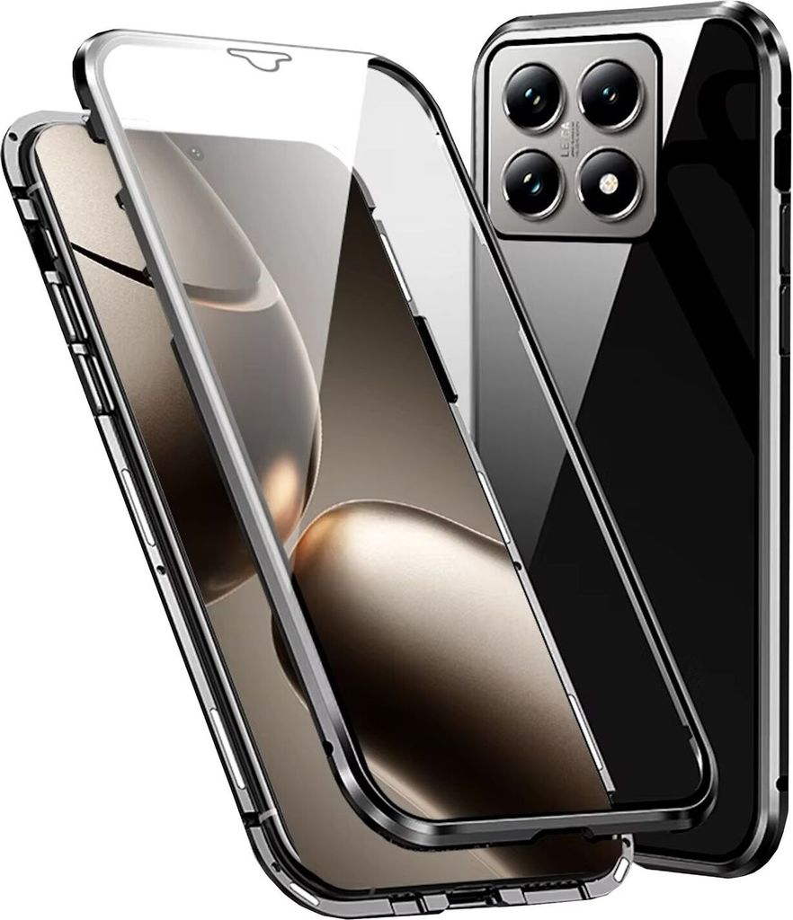 Für Xiaomi 14T Handy Tasche 360 Magnet Glas Bumper Metall