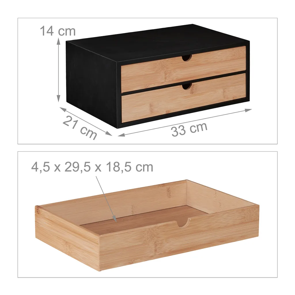 Mini commode en bambou et MDF blanc avec deux tiroirs de rangement chic