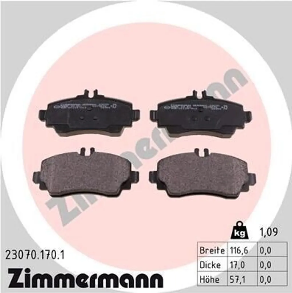 Freinage sécurisé : Plaquettes de frein Zimmermann pour Classe A W168 23070