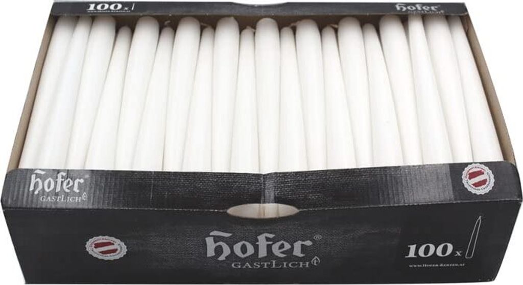 Hofer Taper Candles - White - 2,3x25 cm - Lot de 100 Image du produit 