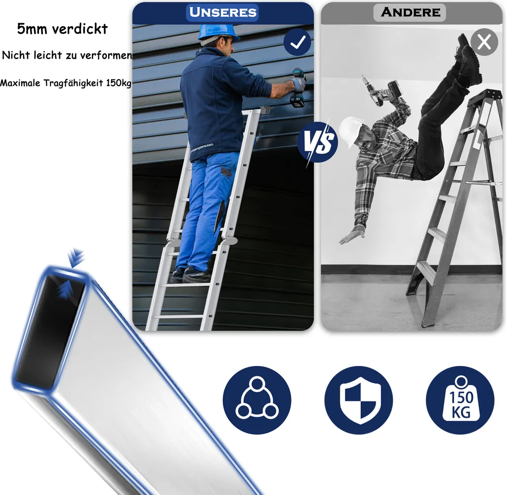 VA-Cerulean Échelle Polyvalente 3,4m en Aluminium avec Plateforme 150kg