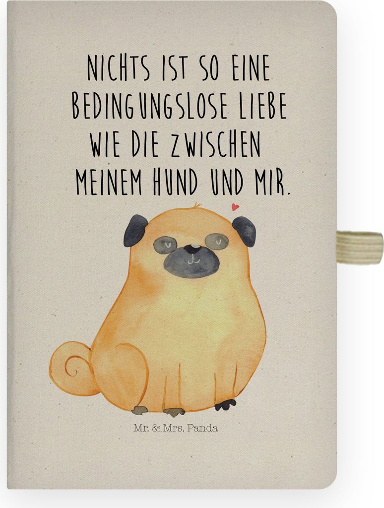Mr. & Mrs. Panda Tagebuch Mops - Transparent - Geschenk, Skizzenbuch, Liebe, Hund, Pure, Adressbuch, Sprüche, Knuffig, a4, notizbuch, kariertes