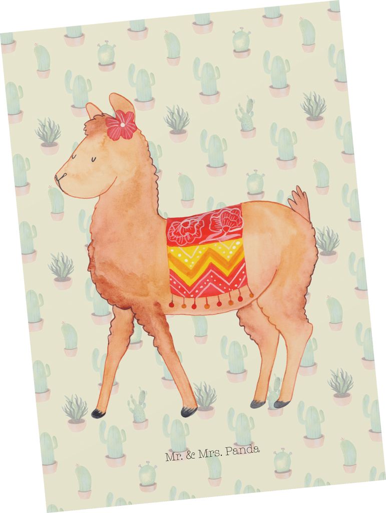 Mr. & Mrs. Panda Fotokarte Alpaka Stolz - Kaktus Grün - Geschenk, Grußkarte, Kunstkarten, Postkarte, Ansichtskarten, Ansichtskarte, Postkarten, Lama
