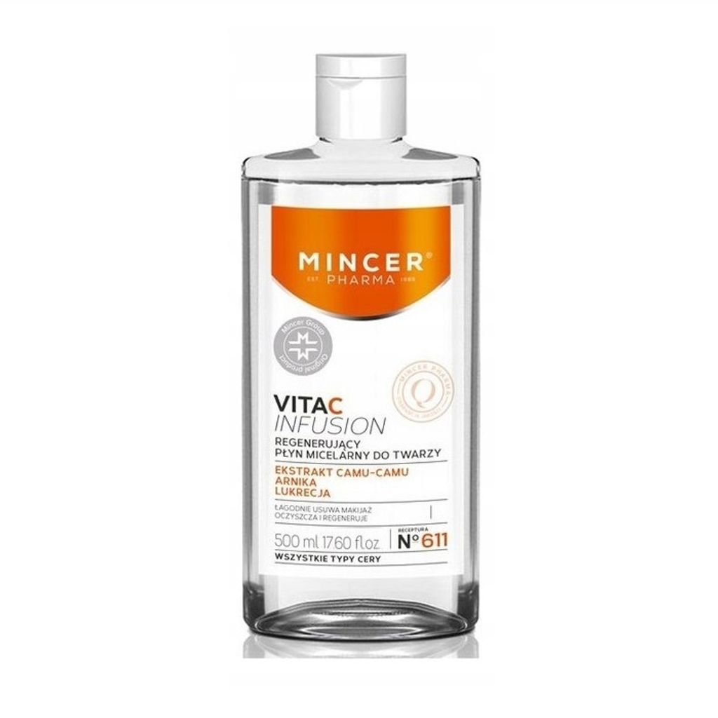 Mincer Pharma Vita C Infusion Regenerating Micellar Water Makeup Remover for All Skin Types with Camu-Camu Extract, Arnica, and Licorice 500ml