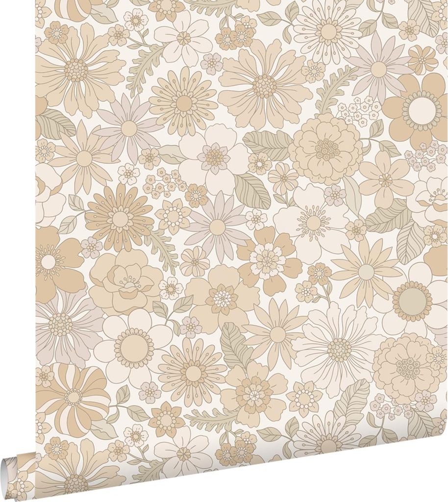 ESTAhome Tapete Retro Blumen Crème-Beige 53 cm x 10.05 m