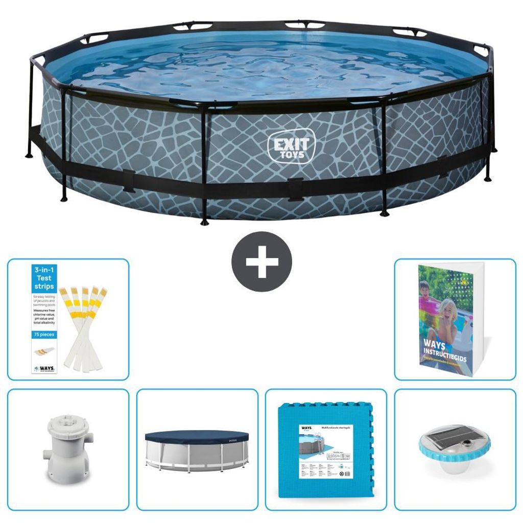 Exit Pool Rund - Steinoptik - 360x76 cm - 7-teilig S348