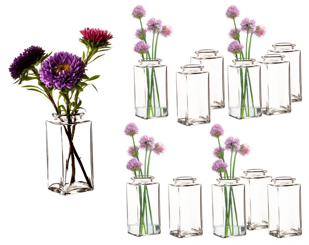 BigDean 12x Blumenvase eckig 9x4 cm – kleine Vase für Produktbild 
