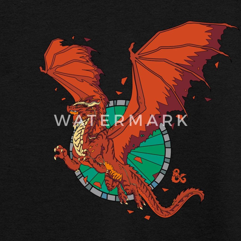 Spreadshirt Dungeons & Dragons DND Roter Drache Teenager T-Shirt, 134/146 (9-11 Jahre), Schwarz