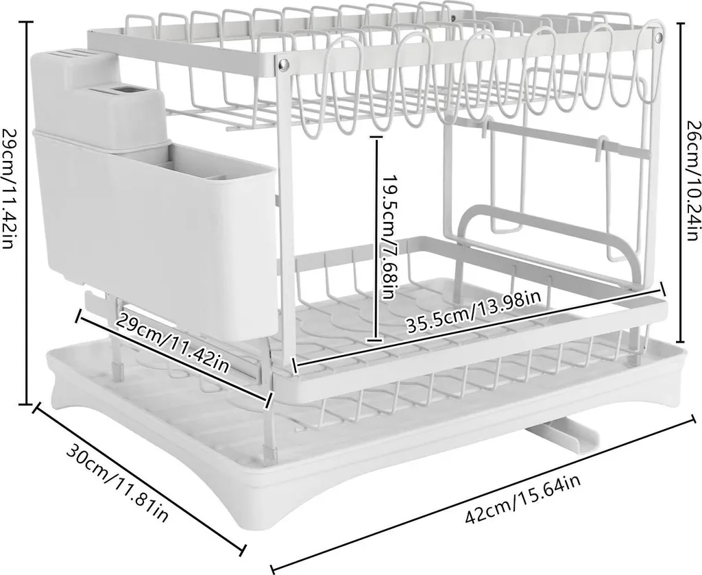 Égouttoir à vaisselle gain de place blanc 2 niveaux pour petit plan de travail