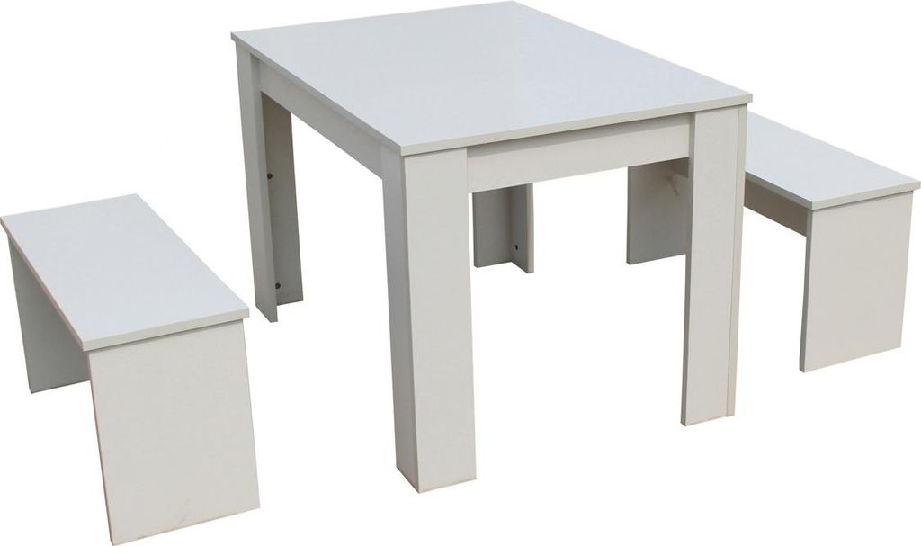 Tisch mit 2 Bänken "Tino" - 110 x 74 x 70 cm - Weiß