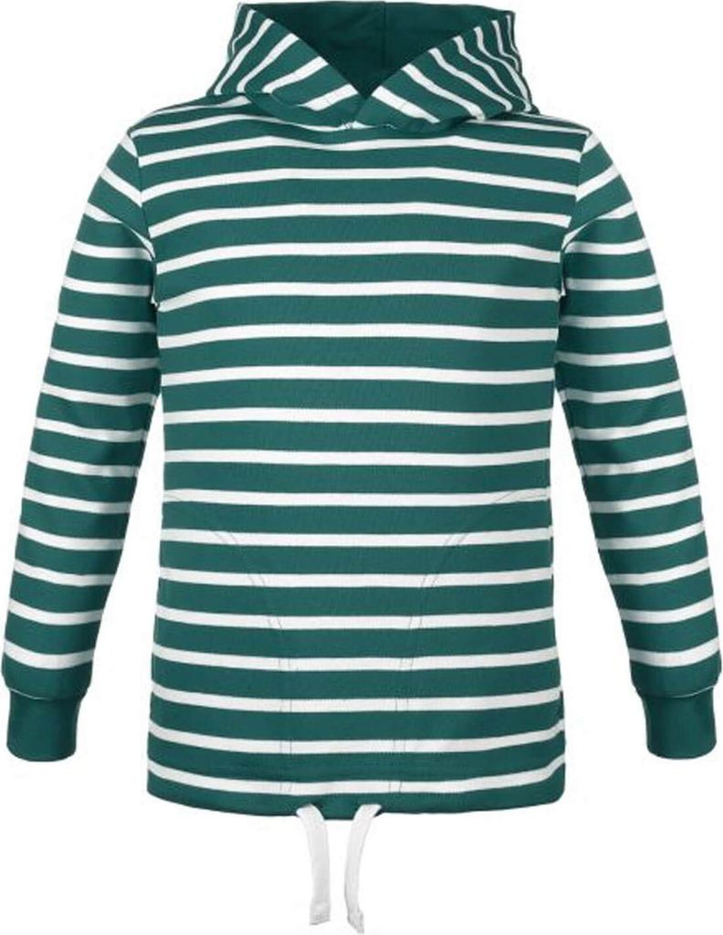 modAS Bretonisches Kinder Kapuzenshirt – Mädchen Jungen Longsleeve Kapuzen-Pullover Langarm Shirt mit Streifen aus Baumwolle in Petrol-Weiß Gr...