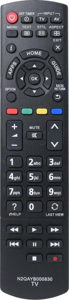 azurano Fernbedienung für PANASONIC N2QAYB000830 - Ersetzt auch N2QAYB000840 - TX-L24XW6 TX-L32BL6B TX-L39E6BK TX-39ASW504 TX-L42E6EK TX-42AS500E ...