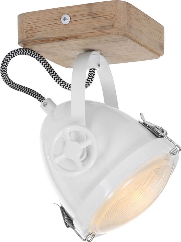 LED Deckenleuchte, Holz, weiß, Spot beweglich, H 18 cm