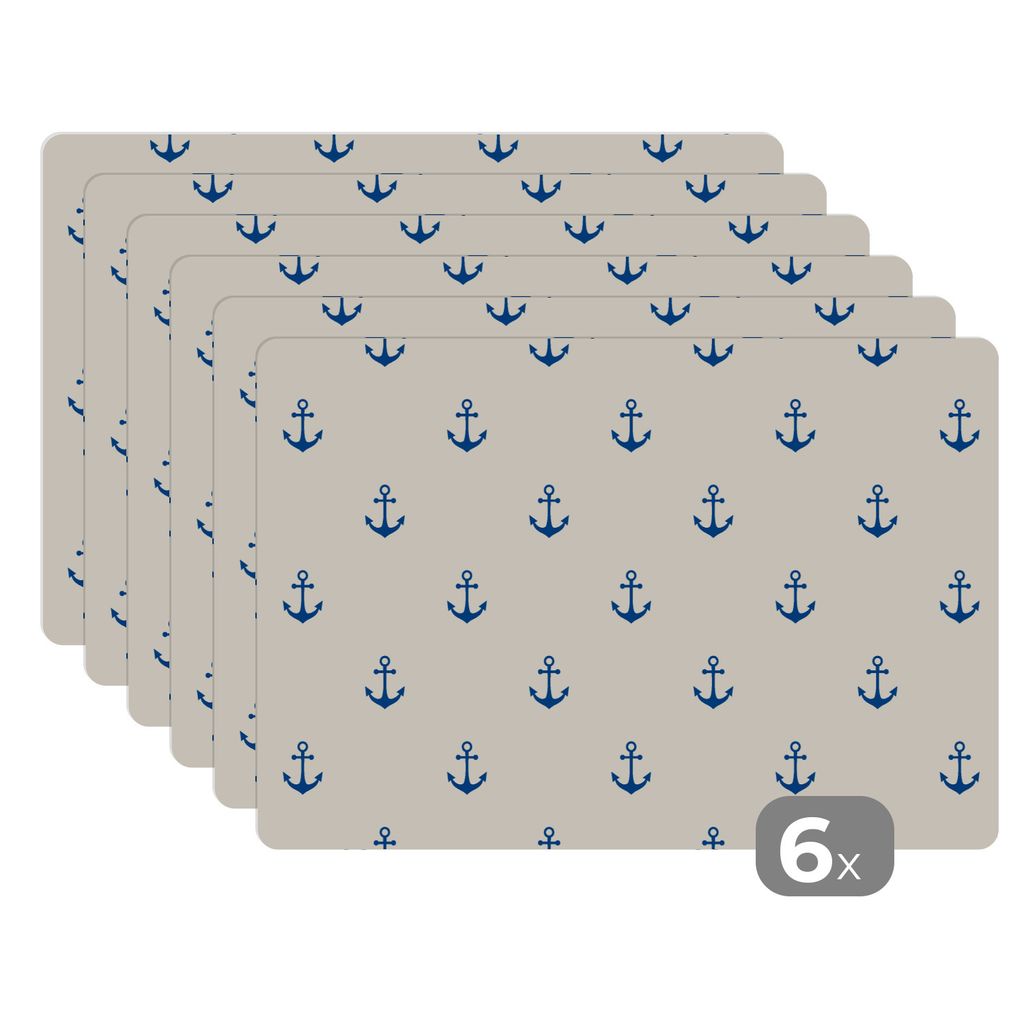 KitchenYeah Platzsets 6er Set Tischset abwaschbar Platzdecken 45x30 cm Matrose - Anker - Strand - Muster - Tischmatte Platzmatte Untersetzer ruts...