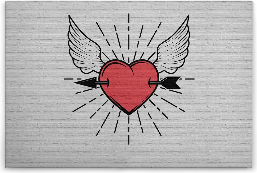 Leinwandbild Liebe Herz 60 x 90 cm - Wandbild Modern Rot Schwarz - Keilrahmenbild Wohnzimmerdeko Wanddeko Wandgemälde