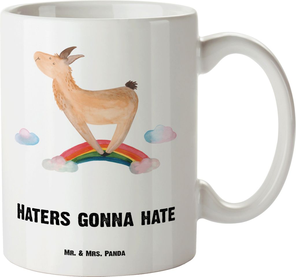 Mr. & Mrs. Panda Pott Lama Regenbogen - Weiß - Geschenk, Lamas, steingut tasse, Kaffeepott, Große Teetasse, Freiheit, Alpaka, mit henkel, Hobby, ...